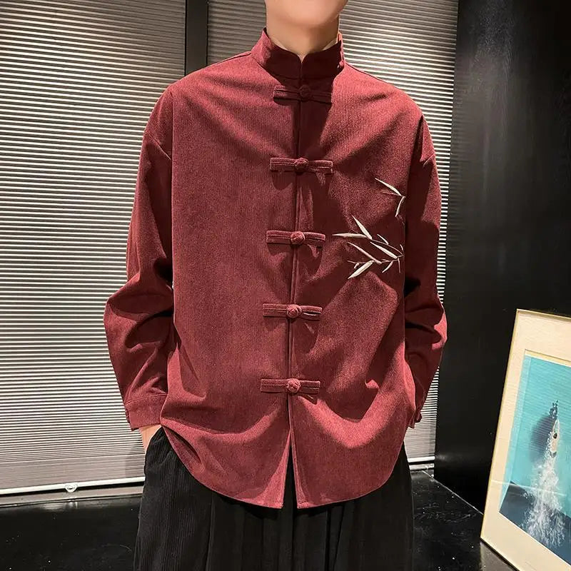 Men’s Bamboo Embroidered Mandarin Collar Tang Shirt