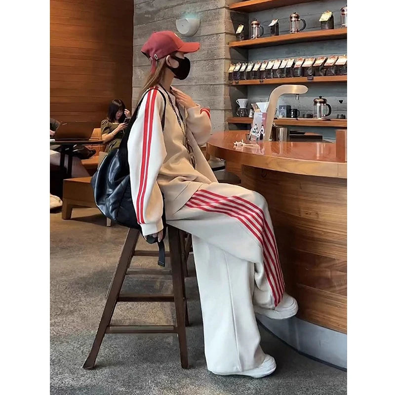 Women’s Korean-Style Relaxed Sweatshirt Two-Piece Set