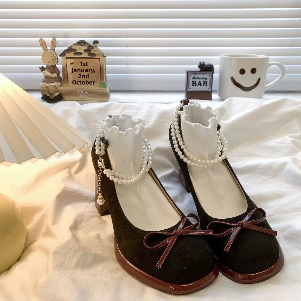 Women’s Pearl Bow Platform Mary Jane Heels