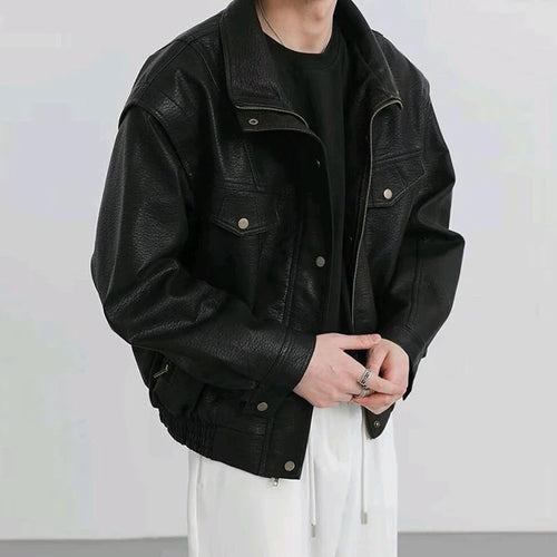Men’s Vintage Black PU Leather Zip-Up Jacket