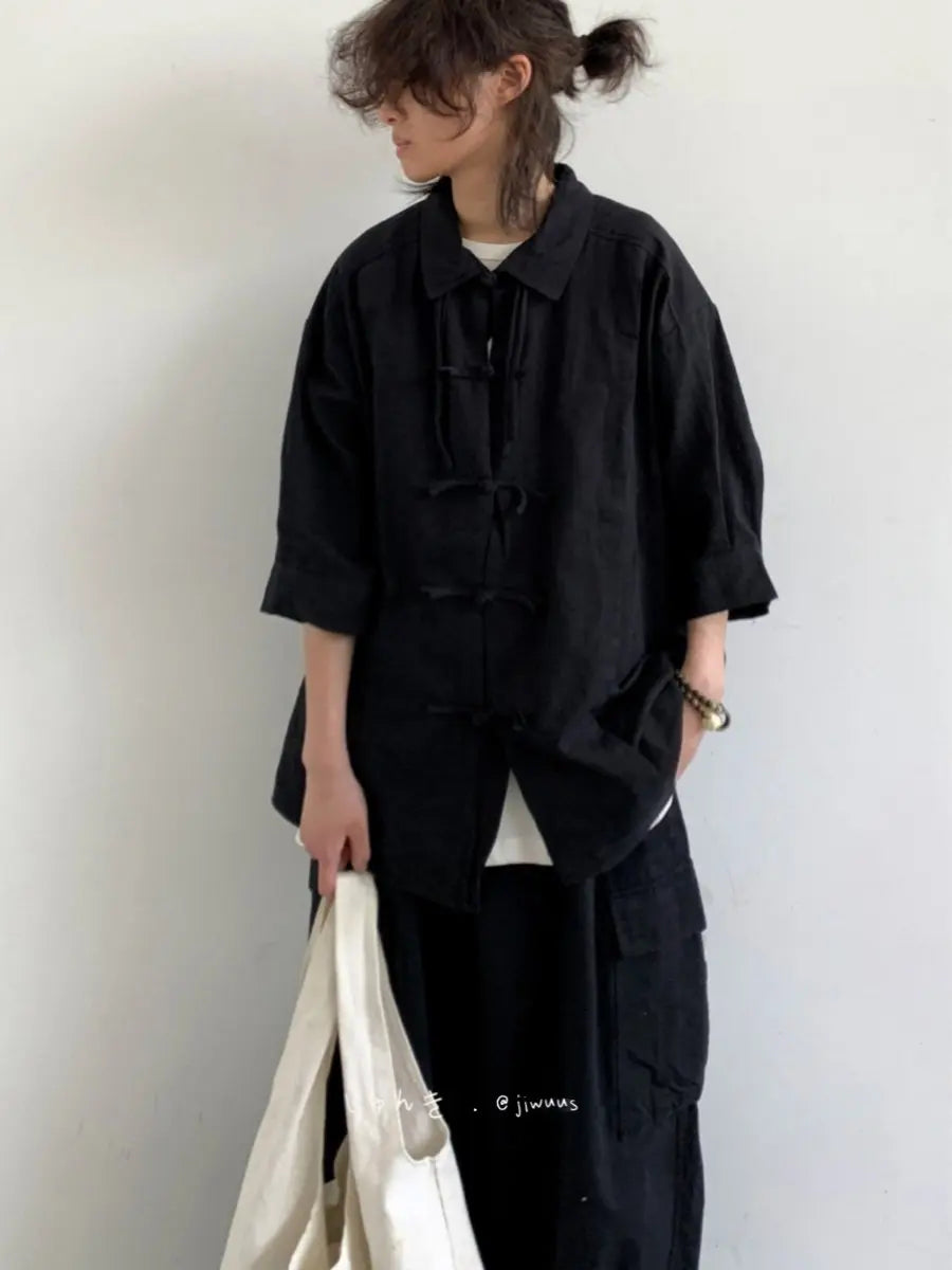 Men’s Retro Chinese-Style Asymmetric Button Shirt