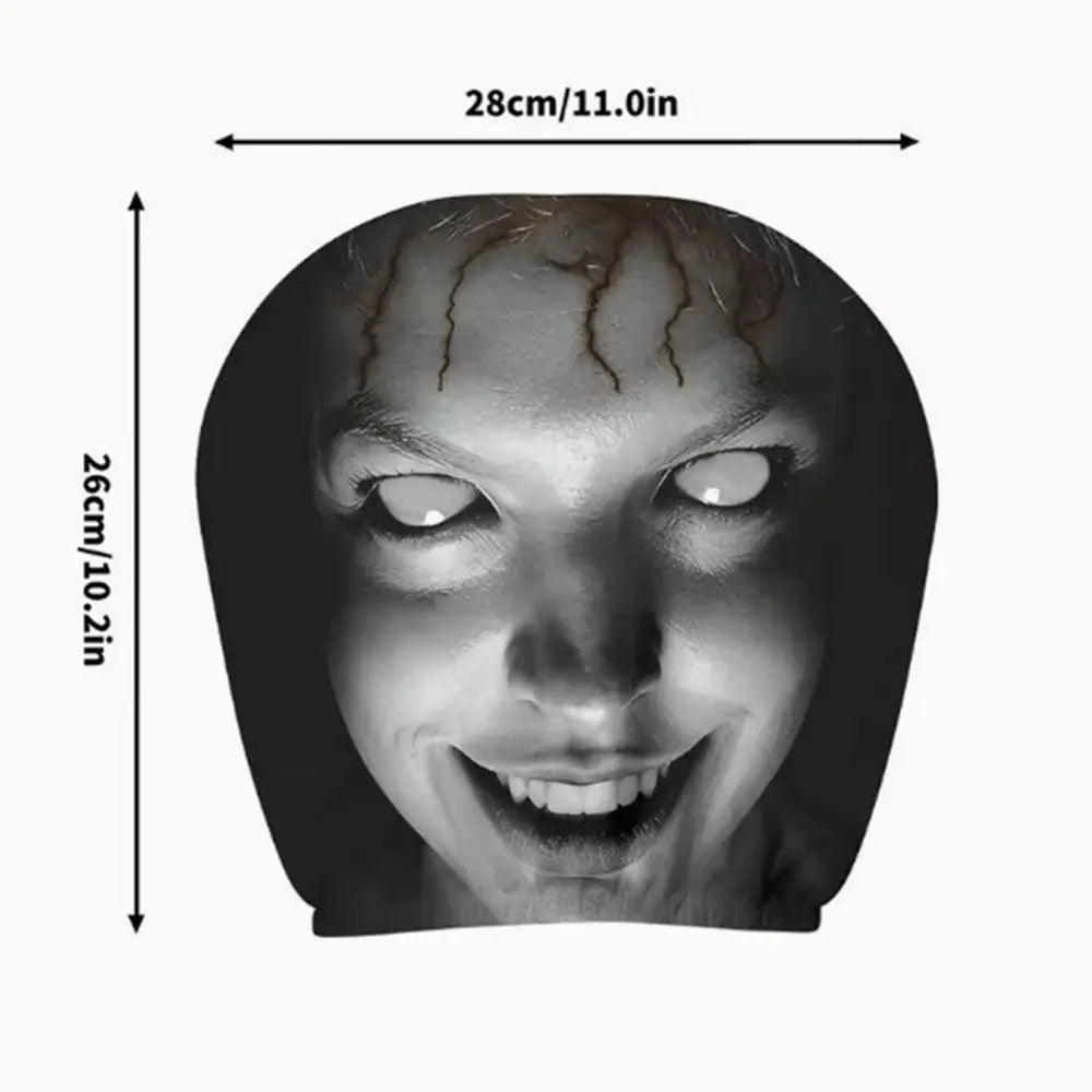 2PCS Scary Face Car Headrest Covers – Universal Elastic Black Seat Protectors